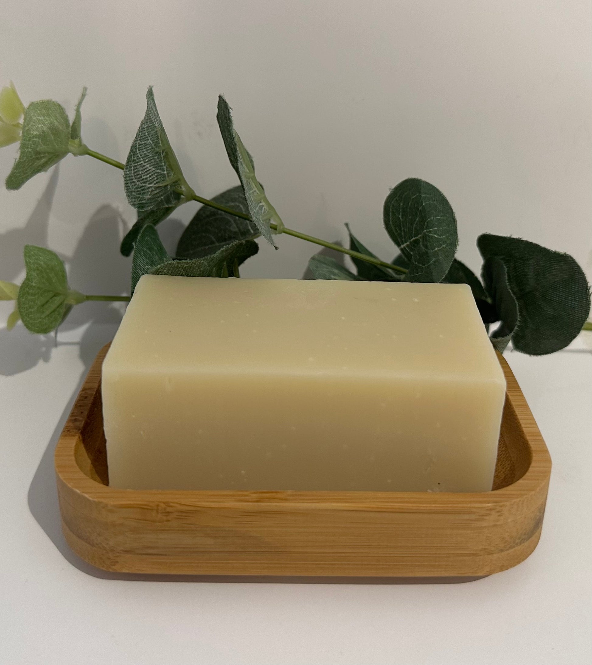 Horse soap in bamboo soap dish